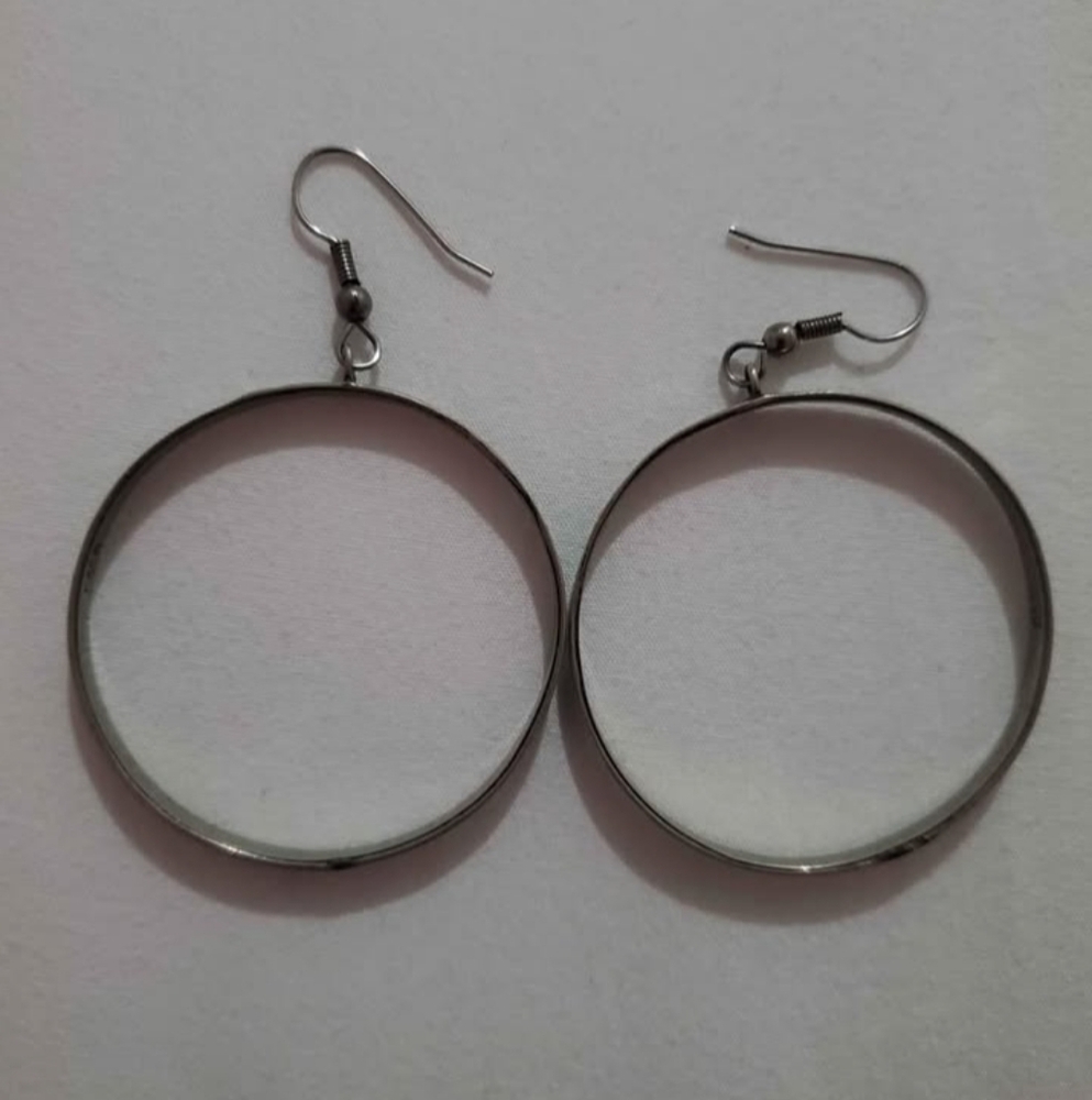 Vintage Mexican Alpaca Abalone Hoop Earrings